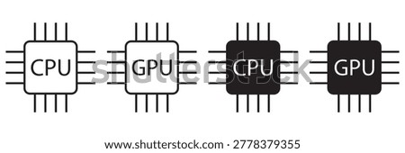 CPU and GPU Core Icon Vector Processor Chip Technology Symbol Set Isolated on White Background
