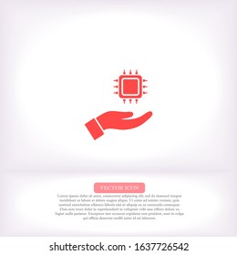 CPU in hand icon , lorem ipsum Flat design