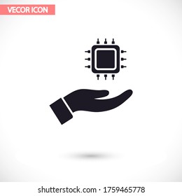 Icono de CPU en mano, lorem ipsum Diseño plano