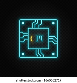 Cpu, hardware. Blue and yellow neon vector icon. Transparent background