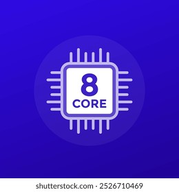 Icono de la CPU, procesador de 8 núcleos, diseño transparente