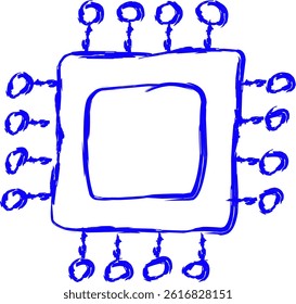cpu icon in doodle style. blue line scribble icon	