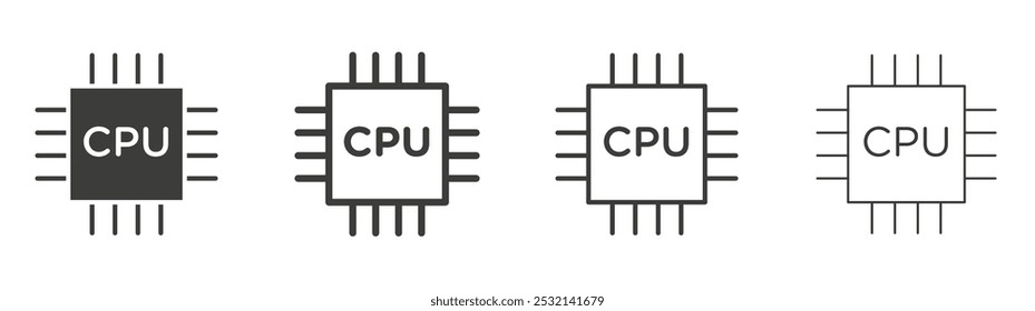 Ícone de CPU em tamanhos de preenchimento e três traçados