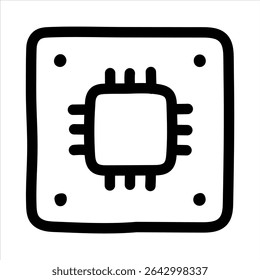 Ícone CPU. Estilo desenhado à mão.