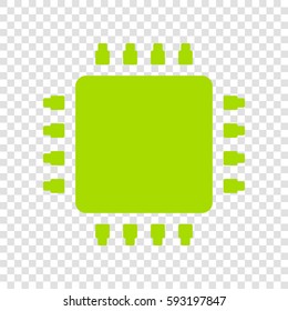 CPU icon illustration. Vector. Chartreuse icon on transparent background.