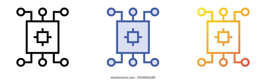 CPU-Symbol. Lineares, blaues Füllungs- und Verlaufsstil-Design auf weißem Hintergrund