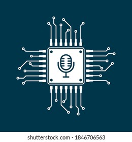 CPU Icon with microphone. Mini CPU sign Flat Style. Processor vector icon. vector illustration