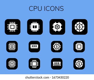 cpu icon set. 12 filled cpu icons. Included Microchip, Chip, Cpu, Ram, Chips icons