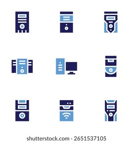 CPU icon set. Bold style. Duotone colors. cpu tower, cpu, personal computer, pc, computer, pc tower.