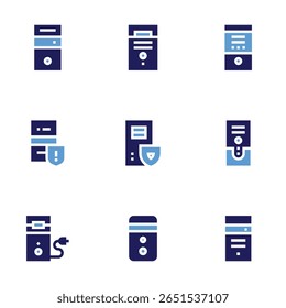 CPU icon set. Bold style. Duotone colors. cpu, cpu tower.