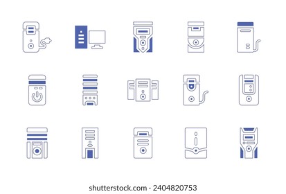 Conjunto de iconos de CPU. Color de duotona. Ilustración vectorial. Consta de cpu, computadora, ordenador personal, pc, torre de pc, torre, almacenamiento de datos, estuche, escritorio.