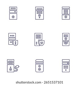 CPU icon set. Line style. Editable stroke. cpu, cpu tower.