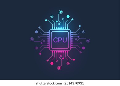 CPU icon, sign, logo in the circuit line style. CPU computer processor in outline style design. Motherboard digital chip CPU. Machine learning design.