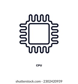 icono de cpu. Icono de cpu de línea delgada de ai y futura colección de tecnología. Vector de contorno aislado en fondo blanco. El símbolo de cpu modificable se puede usar web y móvil