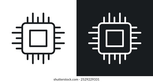 Ícone de CPU na cor preta de linha fina. ilustração simples de símbolos vetoriais simples.