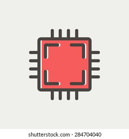 Linha fina ícone da CPU para web e móvel, design plano minimalista moderno. Ícone de vetor com contorno cinza escuro e cor de deslocamento no plano de fundo cinza claro.