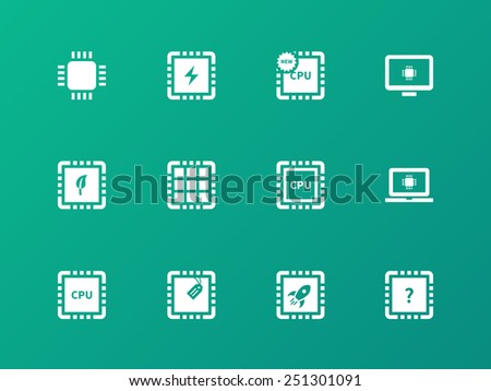 CPU icons on green background. Vector illustration.
