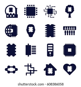 Cpu icons set. set of 16 cpu filled icons 