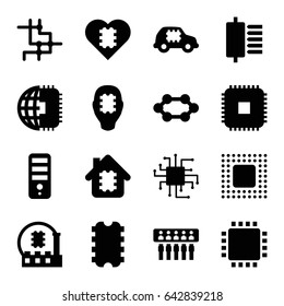 Cpu icons set. set of 16 cpu filled icons such as chip