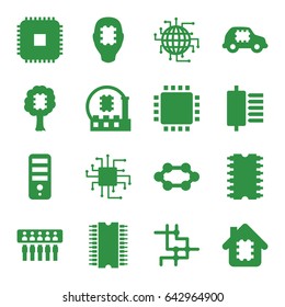 Cpu icons set. set of 16 cpu filled icons such as