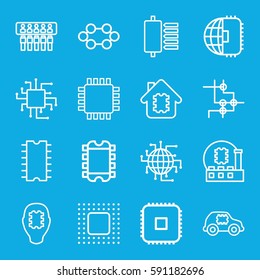 cpu icons set. Set of 16 cpu outline icons such as chip, CPU, CPU in house,