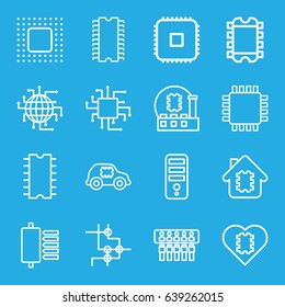 Cpu icons set. set of 16 cpu outline icons such as chip