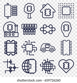 Cpu icons set. set of 16 cpu outline icons such as chip