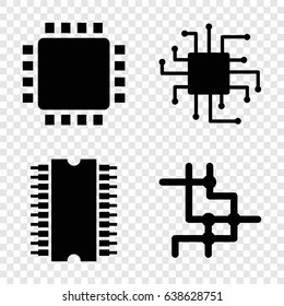 Cpu icons set. set of 4 cpu filled icons such as