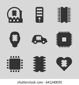 Cpu icons set. set of 9 cpu filled icons such as