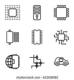Cpu icons set. set of 9 cpu outline icons such as chip