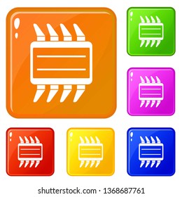 CPU icons set collection vector 6 color isolated on white background