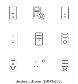 CPU icons set. Thin Line style, editable stroke. pctower, datastorage, cpu, cputower.