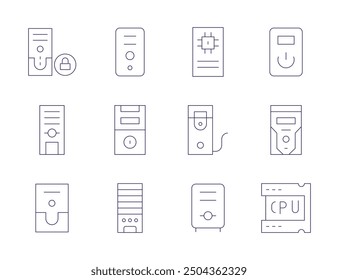 CPU icons. Thin Line style, editable stroke. pctower, case, desktop, datastorage, cpu, cputower.