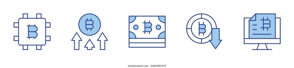 cpu, increase, bill, bitcoin. Bitcoin Icon vector illustration. Line Duotone style. Editable stroke.
