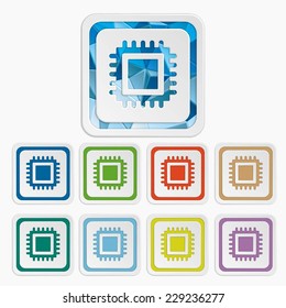 CPU isolated icons. Processor symbols. Set colorful buttons. Vector illustration. It can be used for the web sites and mobiles.