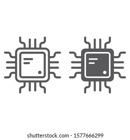 Cpu line and glyph icon, technology and device, chip sign, vector graphics, a linear pattern on a white background, eps 10.