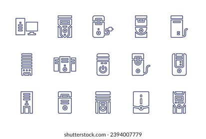 CPU line icon set. Editable stroke. Vector illustration. Containing cpu, computer, personal computer, pc, pc tower, tower, data storage, case, desktop.