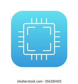 CPU line icon for web, mobile and infographics. Vector white icon on the blue gradient square with rounded corners isolated on white background.
