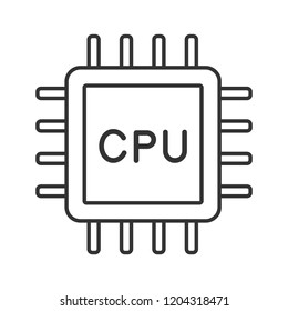 CPU linear icon. Electronic microchip, chipset, chip. Thin line illustration. Central processing unit. Computer, phone processor. Integrated circuit. Vector isolated outline drawing. Editable stroke