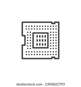 Icono de línea de microchip de CPU. Signo de estilo lineal del procesador de PC para concepto móvil y diseño web. Icono vectorial de contorno de chip de computadora. Símbolo del microprocesador, ilustración del logotipo. Gráficos vectoriales