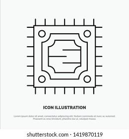Cpu, Microchip, Processor Line Icon Vector