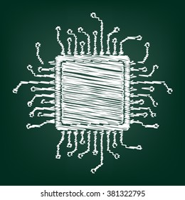 CPU Microprocesso. Flat style icon with chalk effect
