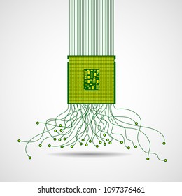 Cpu. Microprocessor. Abstract chaotic lines. Vector illustration. Eps 10