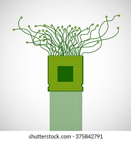 Cpu. Microprocessor. Abstract chaotic lines. Vector illustration. Eps 10