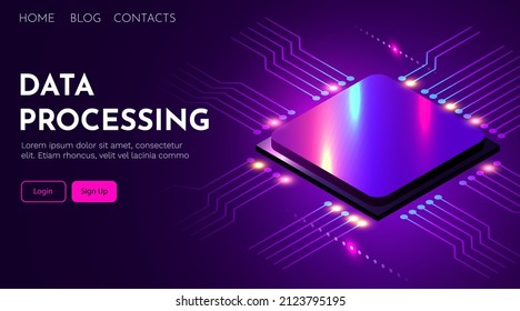 CPU or microprocessor background. Electronic industry or artificial intelligence concept. Landing page template