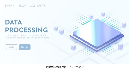 CPU or microprocessor background. Electronic industry or artificial intelligence concept. Landing page template