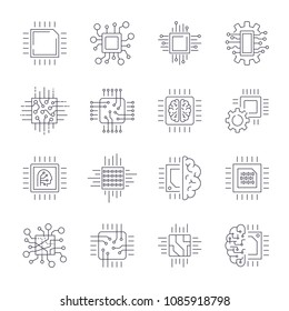 CPU Microprocessor and Chips Icons Set. Vector. Editable Stroke. EPS 10