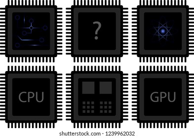 CPU Microprocessor and Chips Icons Set. Vector