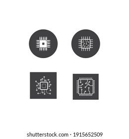 CPU Microprocessor and Chips Icons Set. Vector