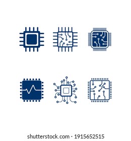 CPU Microprocessor and Chips Icons Set. Vector